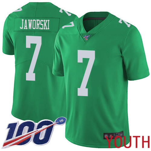 Youth Philadelphia Eagles #7 Ron Jaworski Limited Green Rush Vapor Untouchable NFL Jersey 100th Season Football->youth nfl jersey->Youth Jersey